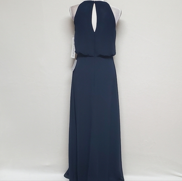 BLOOMINGDALE'S Levkoff 7081 Navy Blue Chiffon Sleeveless Halter Maxi Dress 6 - Picture 7 of 10